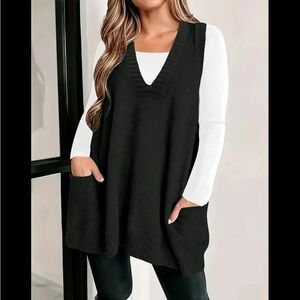Black Sleeveless Knit Long Sweater Vest